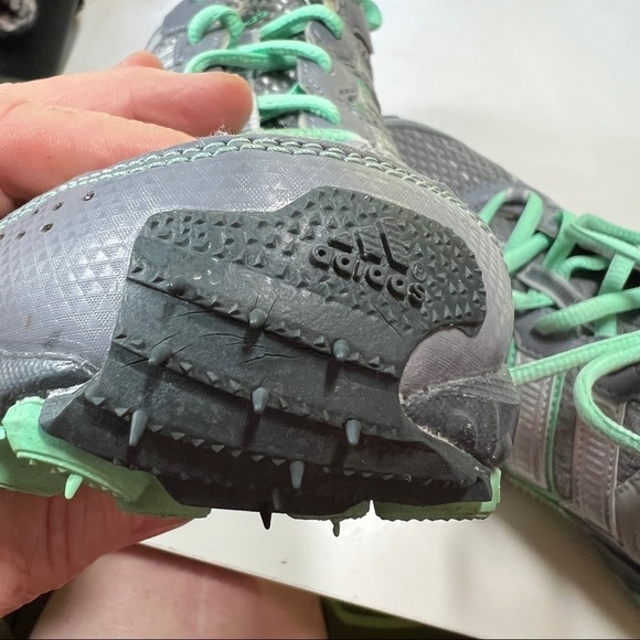 ADIDAS Trainers. Dark gray, silver & turquoise green. Size 8. Mud release soles - Picture 9 of 11